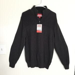 Coleman Mens Sweater 1/4 Zip Dark Gray Marled Cotton Woven Style Sz M